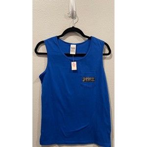 PINK Silver Sequin Beach Crew Blue Tank Top